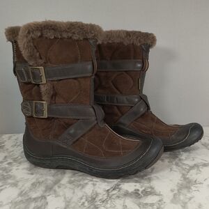 Pr!vo Women's Leather/Faux Fur Brown Buckle Boots , Size 10M